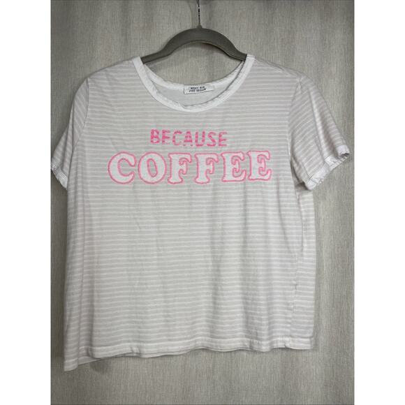 Messy Bun Just Chillin “Because Coffee” Graphic Crop Tee Pink Embroidery-Medium - Picture 1 of 7